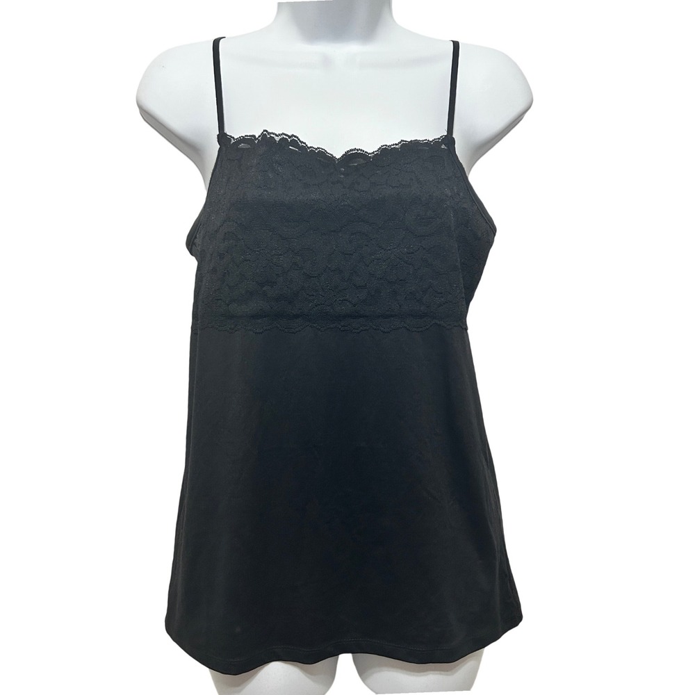 Boutique Essentials Women Y2K Slip Cami M Black Lace Babydoll Coquette Layering